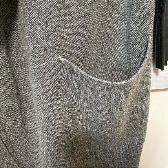 NWT Zara Gray Knit Draped Open Front Faux Black Leather Long Sleeve Coat - Picture 5 of 7